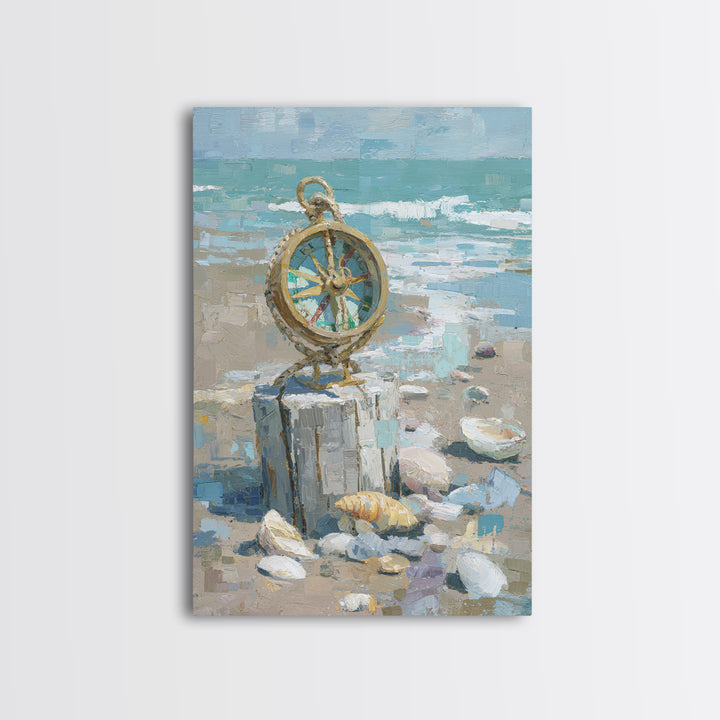 Antique Compass with Rope and Shells Canvas Print, Nautical Art, Antique Decor, Coastal Decor, Harbor, Downloadable Prints, NAU-2x3-82