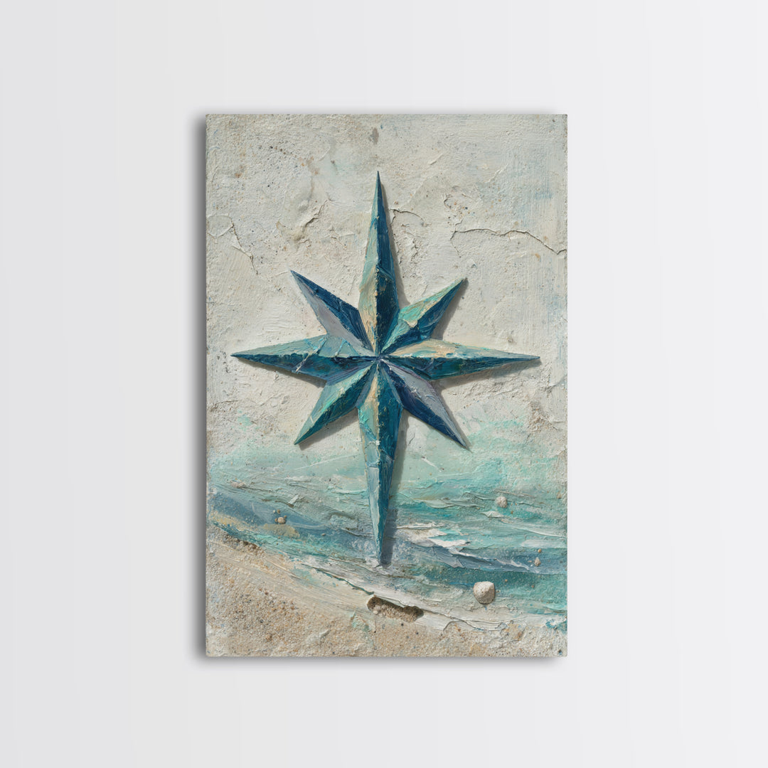 Nautical Star Compass Rose Framed Canvas Print, Nautical Art, Printable Art, Coastal Decor, Fine Art, Harbor, Gallery Wall, NAU-2x3-94