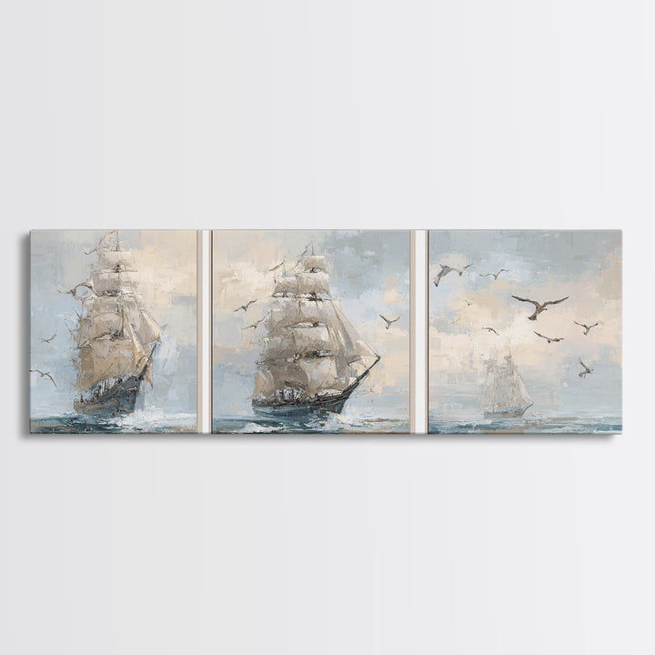 Sea Captain Portrait Framed Canvas Print, Nautical Art, Room Decor, Coastal Decor, Oil Painting, Harbor, Printable, NAU-3x1-23