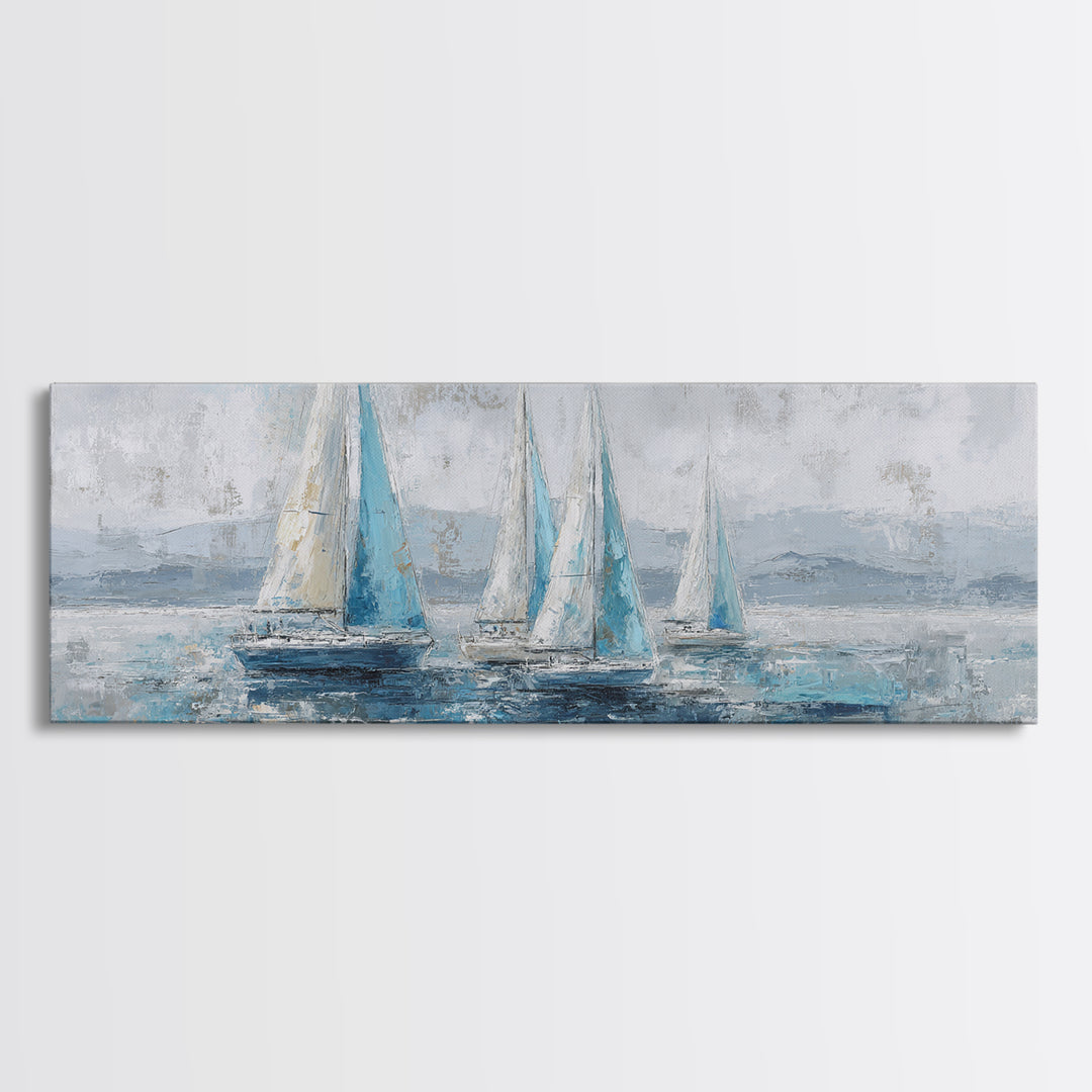 Blueprint Sailboat Technical Drawing Canvas Print, Nautical Art, Neutral Decor, Coastal Decor, Fine Art, Harbor, Home Decor, NAU-3x1-40