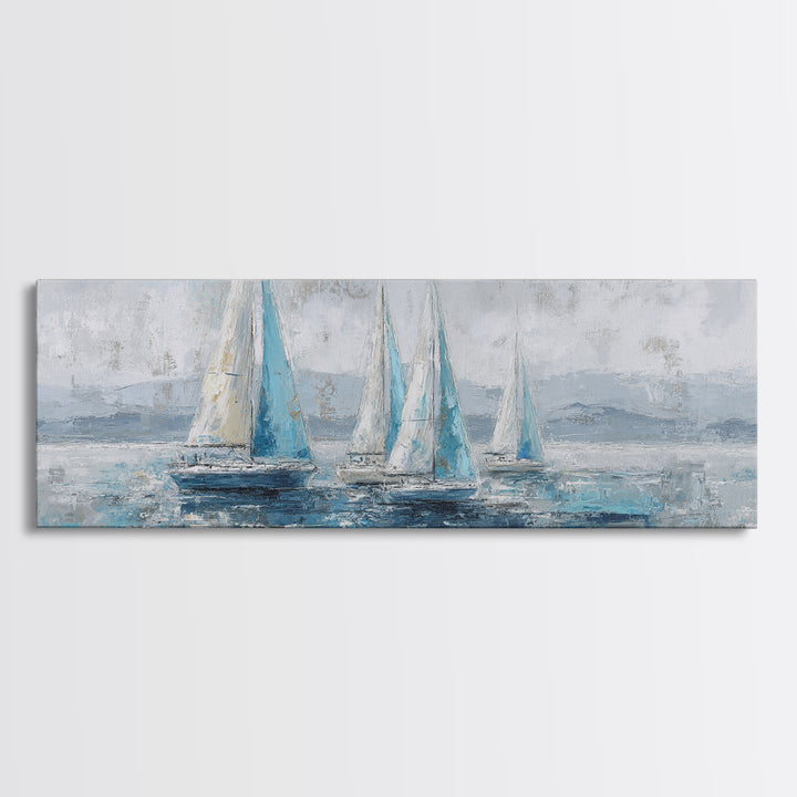 Blueprint Sailboat Technical Drawing Canvas Print, Nautical Art, Neutral Decor, Coastal Decor, Fine Art, Harbor, Home Decor, NAU-3x1-40