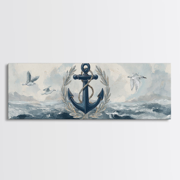 Anchor and Laurel Nautical Crest Without Text Canvas Print, Nautical Art, Beach Print, Coastal Decor, Fine Art, Harbor, NAU-3x1-45