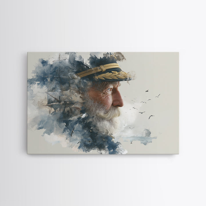 Sea Captain Portrait Canvas Print, Nautical Art, Modern Decor, Coastal Decor, Fine Art, Harbor, Poster, Wall Decor, Painting, NAU-3x2-11