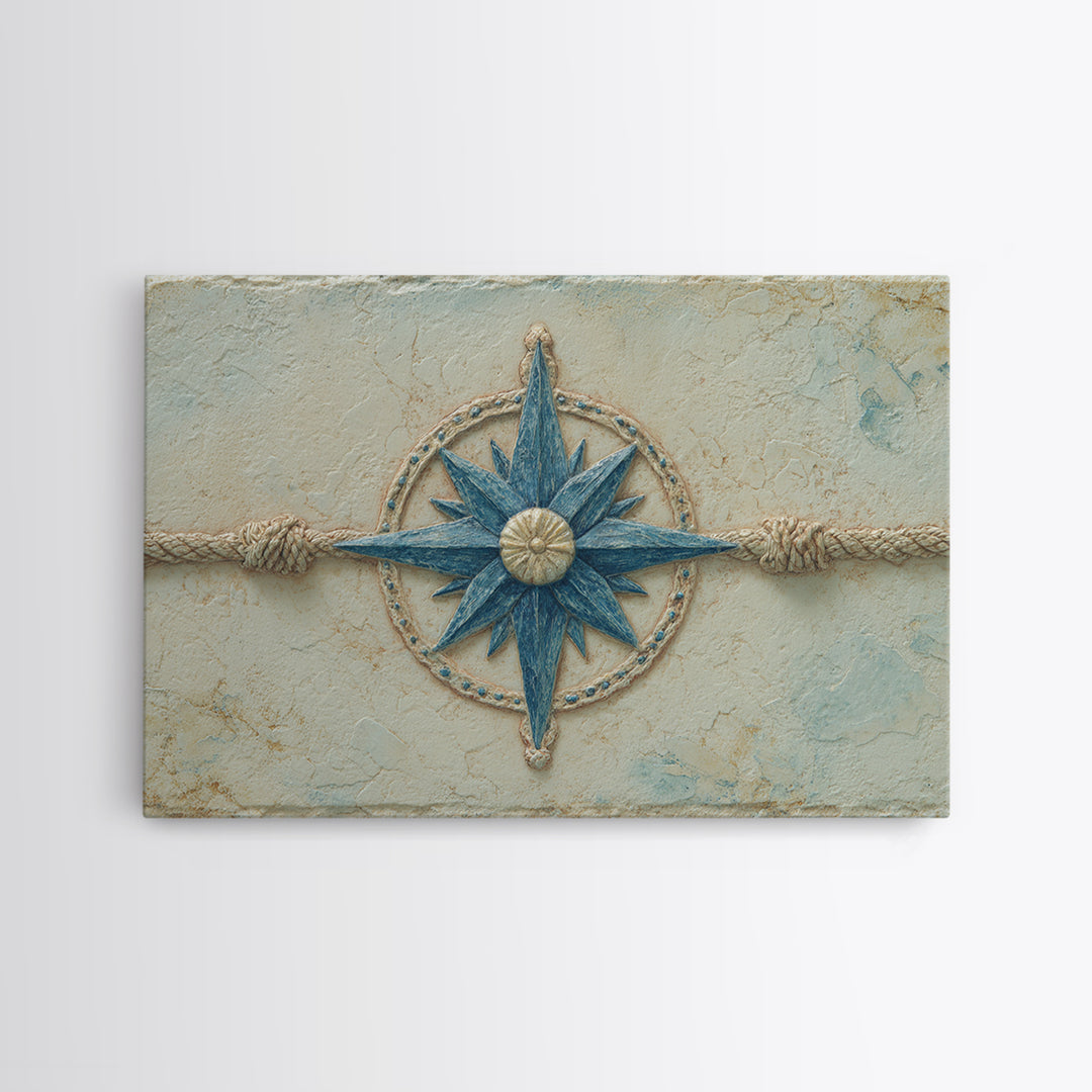 Nautical Star Compass Rose Framed Canvas Print, Nautical Art, Printable Art, Coastal Decor, Fine Art, Harbor, Gallery Wall, NAU-3x2-18