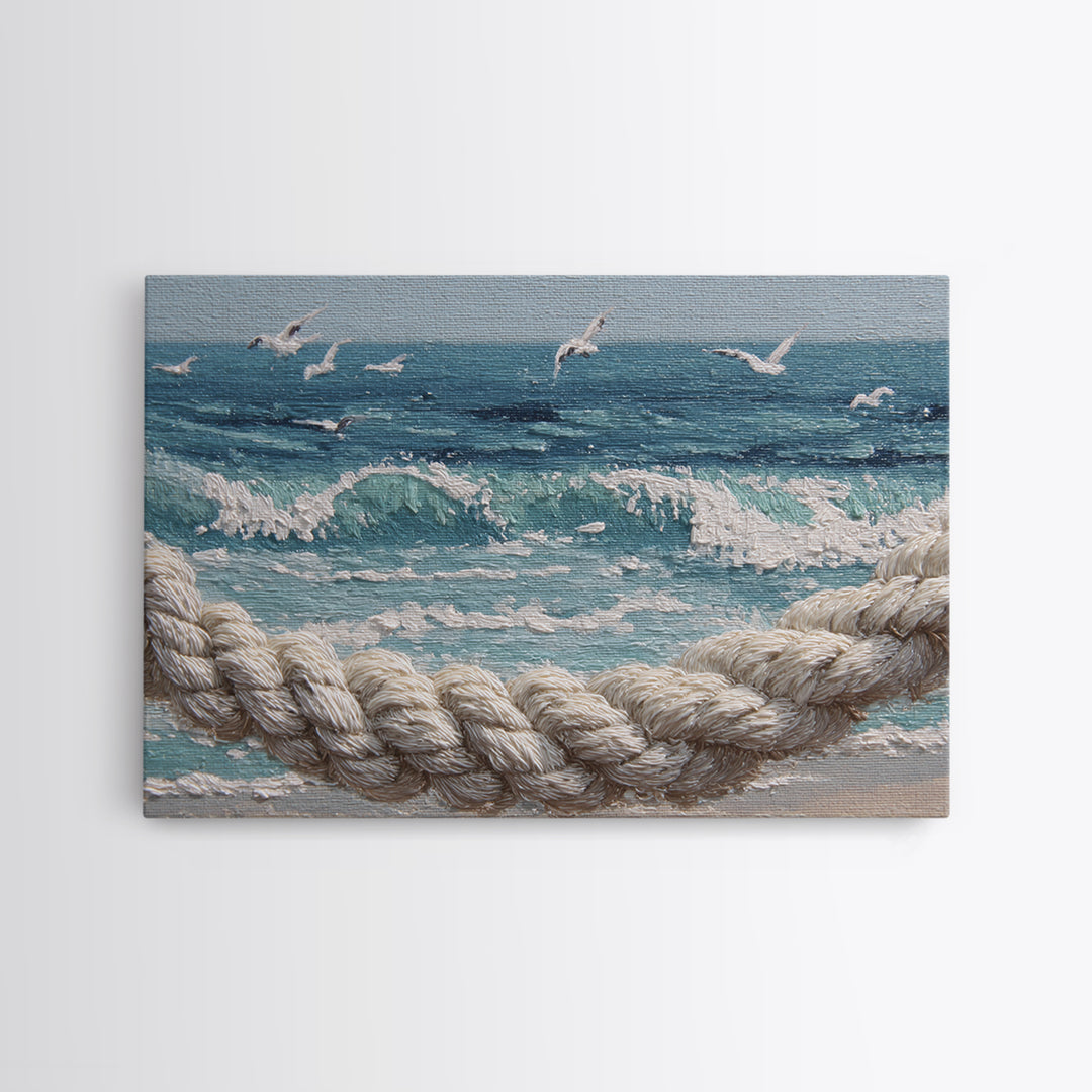Knotted Rope Pattern Framed Canvas Print, Nautical Art, Statement Artwork, Coastal Decor, Fine Art, Harbor, Wall Decor, NAU-3x2-85