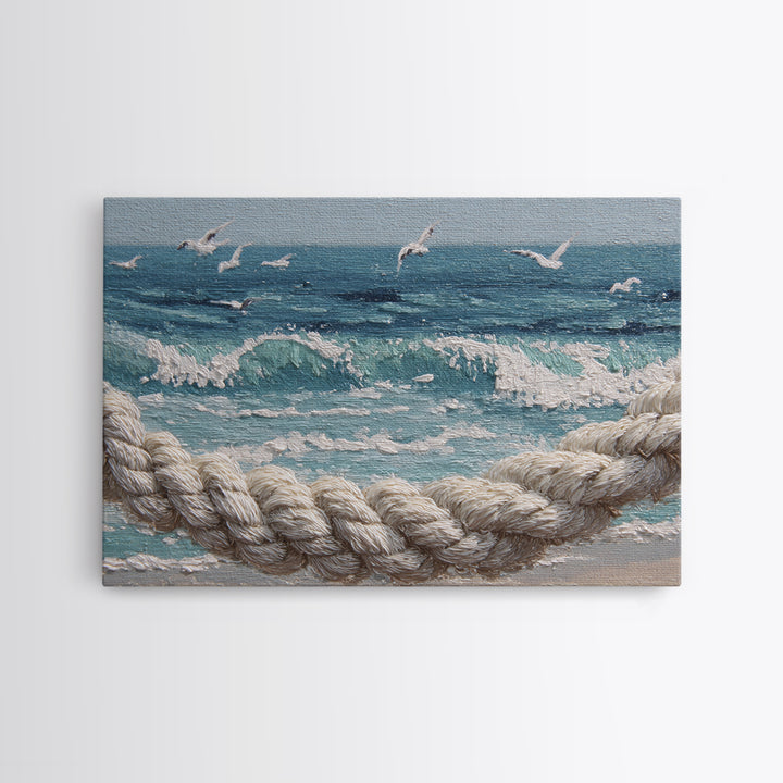 Knotted Rope Pattern Framed Canvas Print, Nautical Art, Statement Artwork, Coastal Decor, Fine Art, Harbor, Wall Decor, NAU-3x2-85