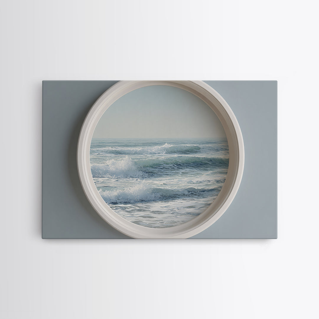 Porthole View of Waves and Moon Canvas Print, Nautical Art, Landscape Art, Coastal Decor, Fine Art, Harbor, Textured Painting, NAU-3x2-98