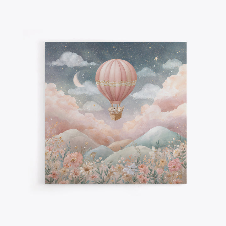 Hot Air Balloon Drifting Framed Canvas Print, Nursery Decor, Art Print, Nursery, Woodland Nursery Decor, Nursery Prints, NDE-1x1-12