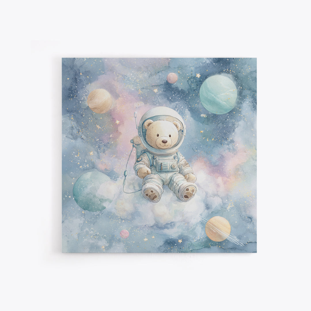Little Astronaut Bear Canvas Print, Nursery Decor, Wall, Oil Painting, Nursery, Nursery Wall Decals, Woodland Nursery, NDE-1x1-15