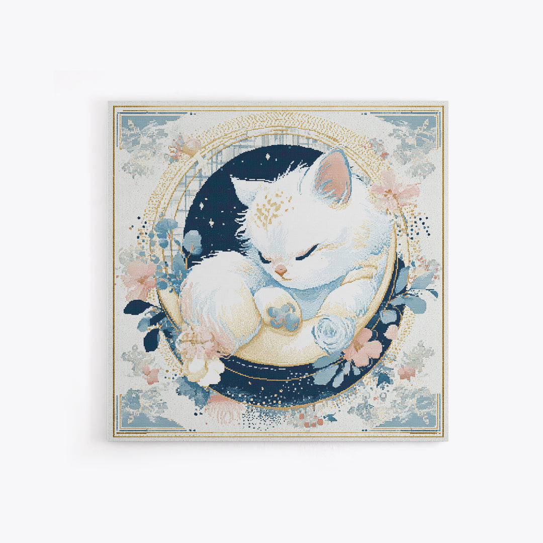 Sleeping Kitten on Crescent Moon Canvas Print, Nursery Decor, Gallery Decor, Fine Art, Nursery, Wall Art, Home Decor, NDE-1x1-17