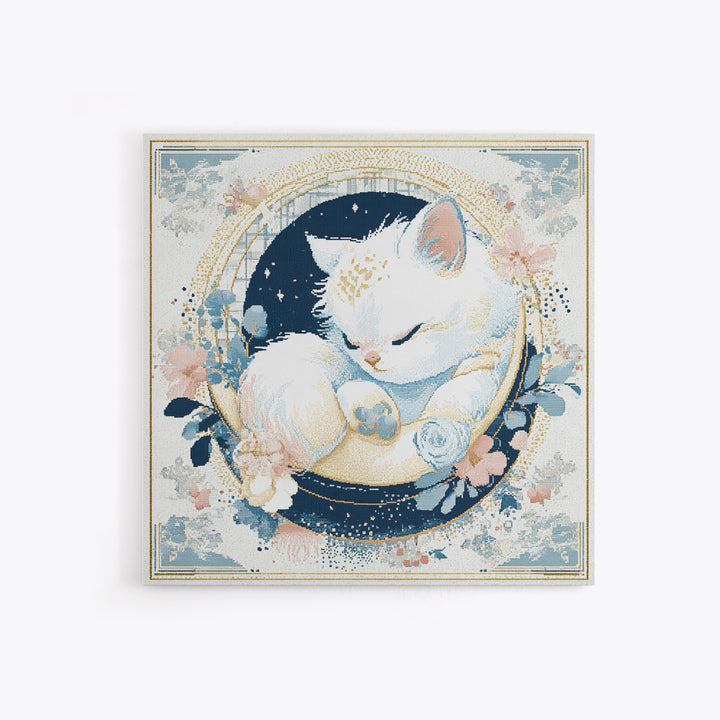 Sleeping Kitten on Crescent Moon Canvas Print, Nursery Decor, Gallery Decor, Fine Art, Nursery, Wall Art, Home Decor, NDE-1x1-17