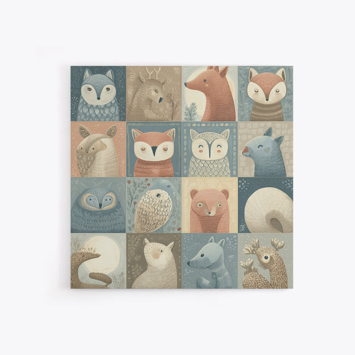 Woodland Animal Parade Framed Canvas Print, Nursery Decor, Wall Light, Fine Art, Nursery, Statement Artwork, Boho Decor, NDE-1x1-2