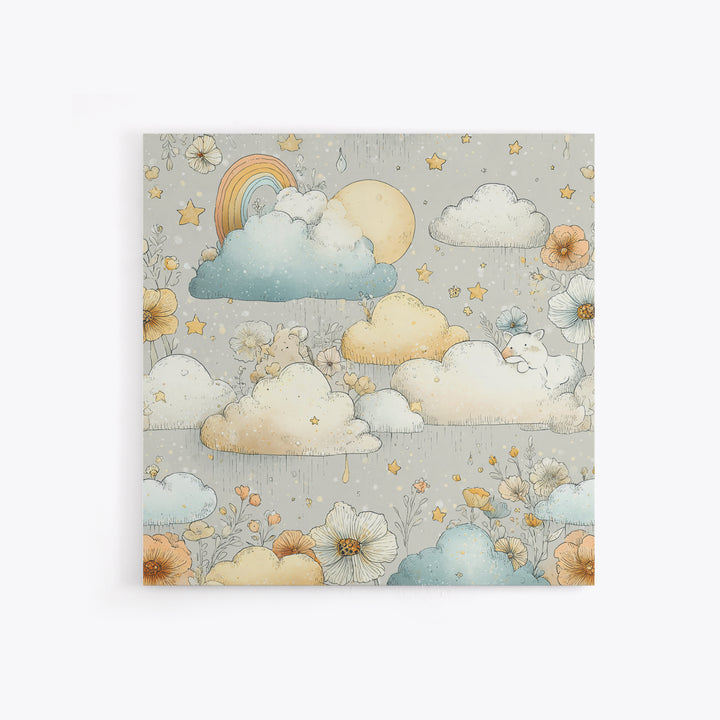 Cloud Rainbow and Raindrop Composition Canvas Print, Nursery Decor, Canvas, Fine Art, Nursery, Playroom Decor, Floral Wall Art, NDE-1x1-20