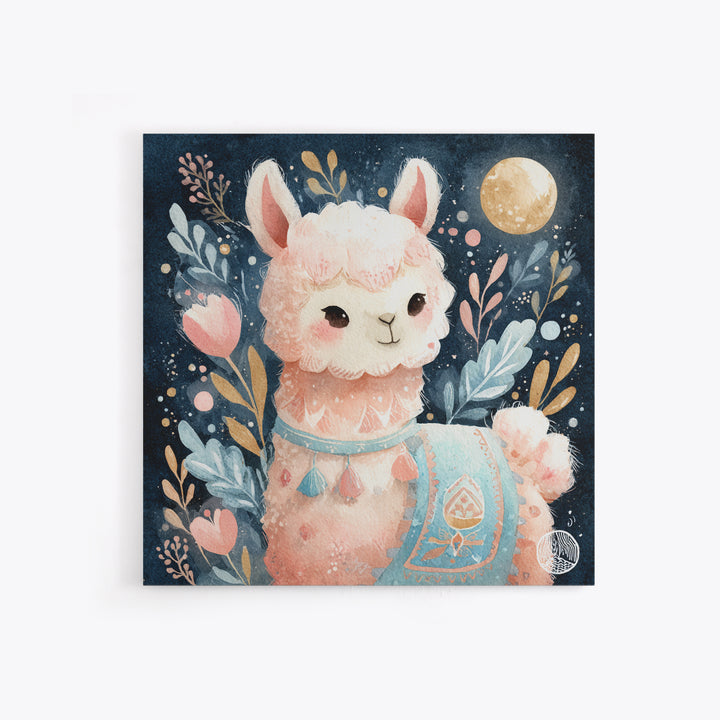 Cute Llama with Blanket Pattern Framed Canvas Print, Nursery Decor, Neutral Decor, Fine Art, Nursery, Home Decor, Wall Decor, NDE-1x1-21