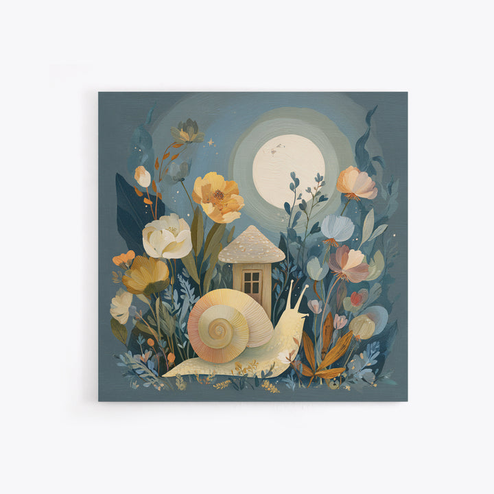 Garden Snail with Mushroom House Canvas Print, Nursery Decor, Nursery, Nursery, Baby Girl Nursery Decor, Nursery Name Sign, NDE-1x1-23