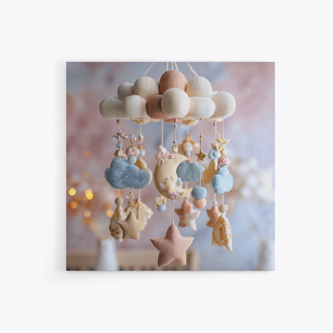 Moon Phase Mobile Framed Canvas Print, Nursery Decor, Playroom Decor, Fine Art, Nursery, Boy Nursery Decor, Gallery Decor, NDE-1x1-27