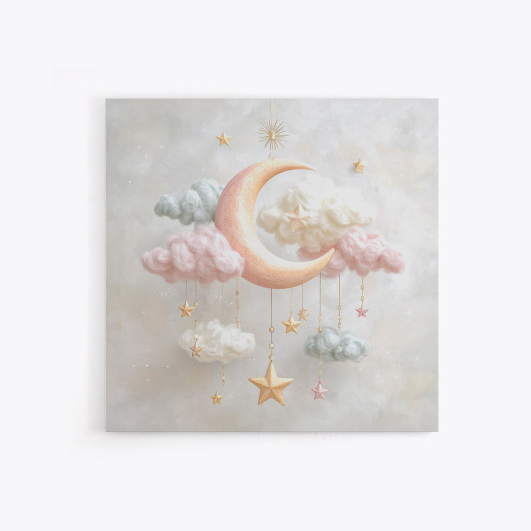 Moon Phase Mobile Canvas Print, Nursery Decor, Wall Decals, Abstract Art, Nursery, Girl Nursery Decor, Nursery Name Sign, NDE-1x1-3