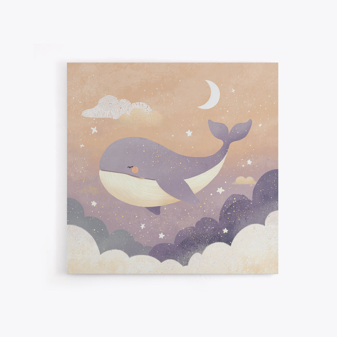 Baby Whale Swimming Through Stars Framed Canvas Print, Nursery Decor, Gallery Decor, Fine Art, Nursery, Wall Art, Home Decor, NDE-1x1-32