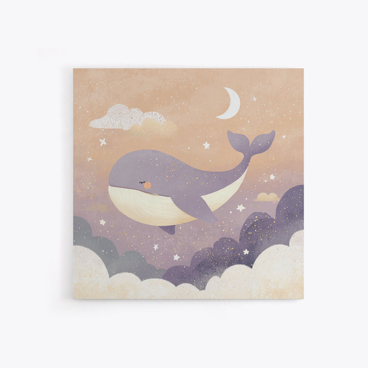 Baby Whale Swimming Through Stars Framed Canvas Print, Nursery Decor, Gallery Decor, Fine Art, Nursery, Wall Art, Home Decor, NDE-1x1-32
