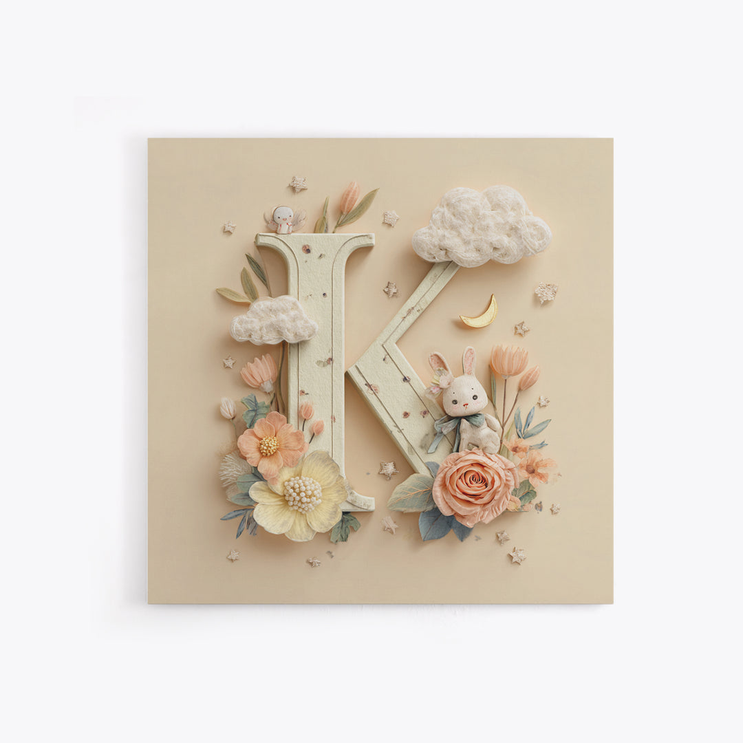 Soft Floral Initial Frame Without Letters Framed Canvas Print, Nursery Decor, Boy Nursery Decor, Fine Art, Nursery, NDE-1x1-34