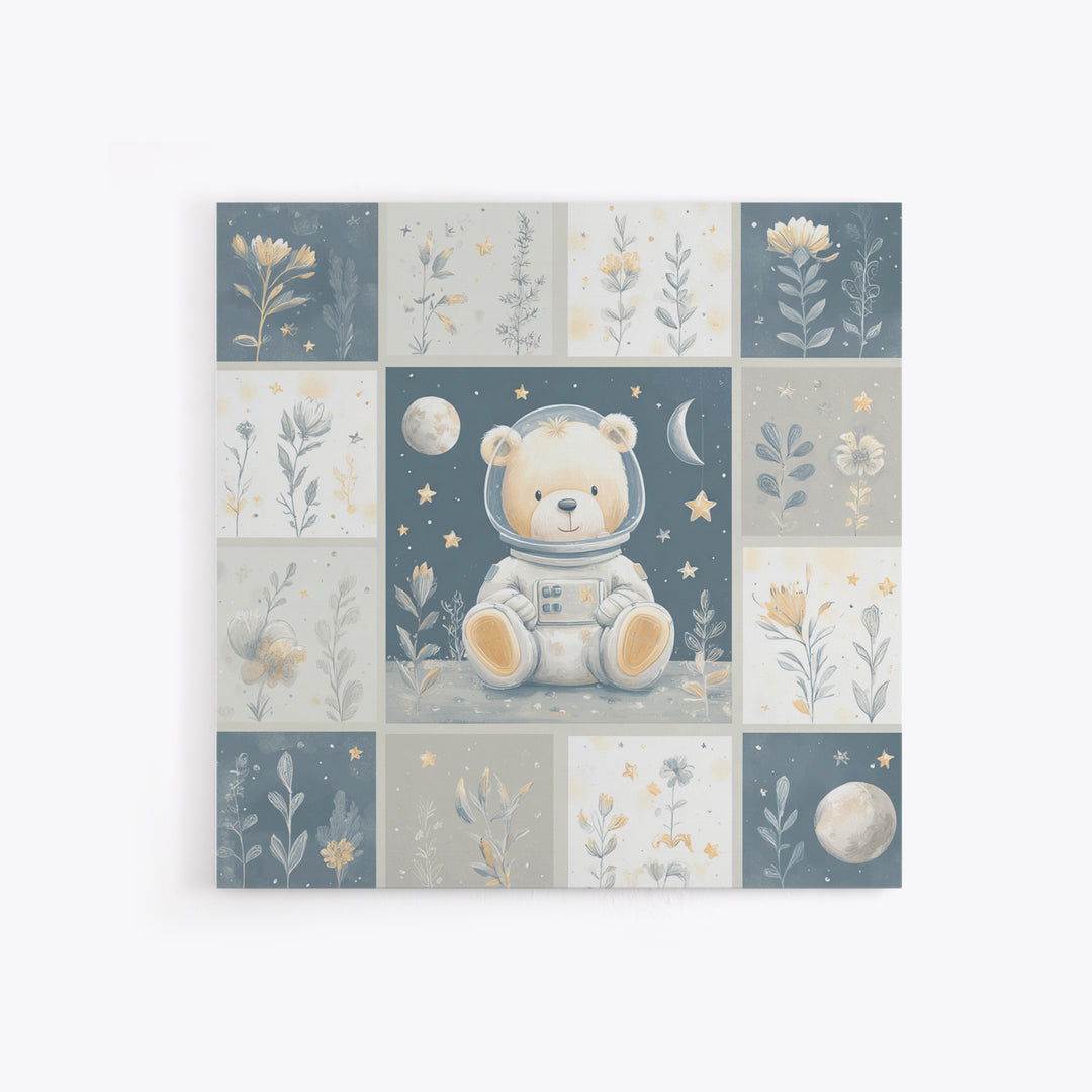 Little Astronaut Bear Framed Canvas Print, Nursery Decor, Safari Nursery Decor, Fine Art, Nursery, Modern Decor, Fine Art Print, NDE-1x1-39