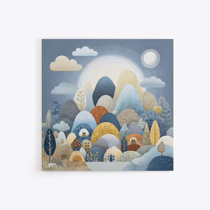 Calm Mountain Nursery Landscape Framed Canvas Print, Nursery Decor, Art Print, Oil Painting, Nursery, Woodland Nursery Decor, NDE-1x1-48