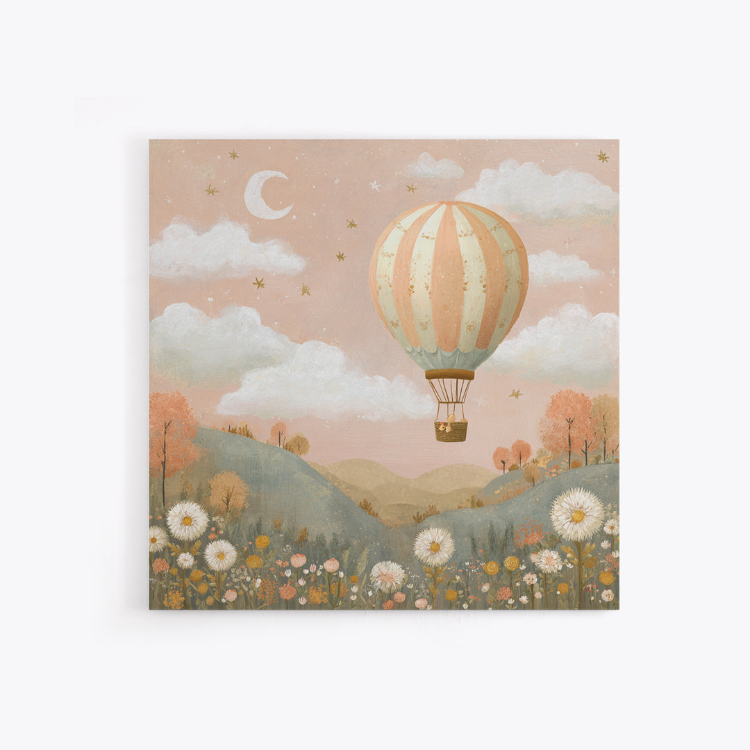 Hot Air Balloon Drifting Canvas Print, Nursery Decor, Safari Nursery Decor, Fine Art, Nursery, Modern Decor, Fine Art Print, NDE-1x1-60