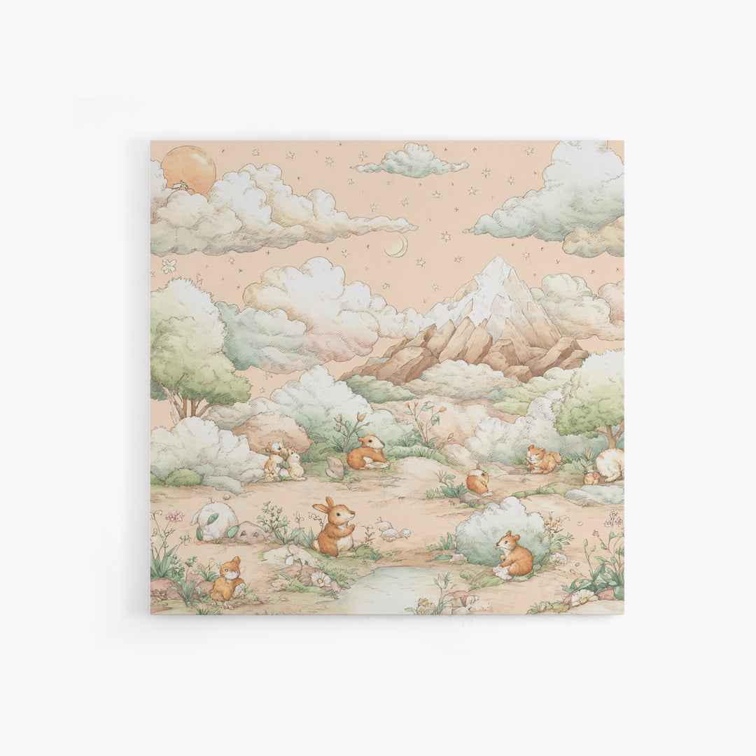 Calm Mountain Nursery Landscape Framed Canvas Print, Nursery Decor, Kids Wall Art, Fine Art, Nursery, Room Decor, NDE-1x1-72