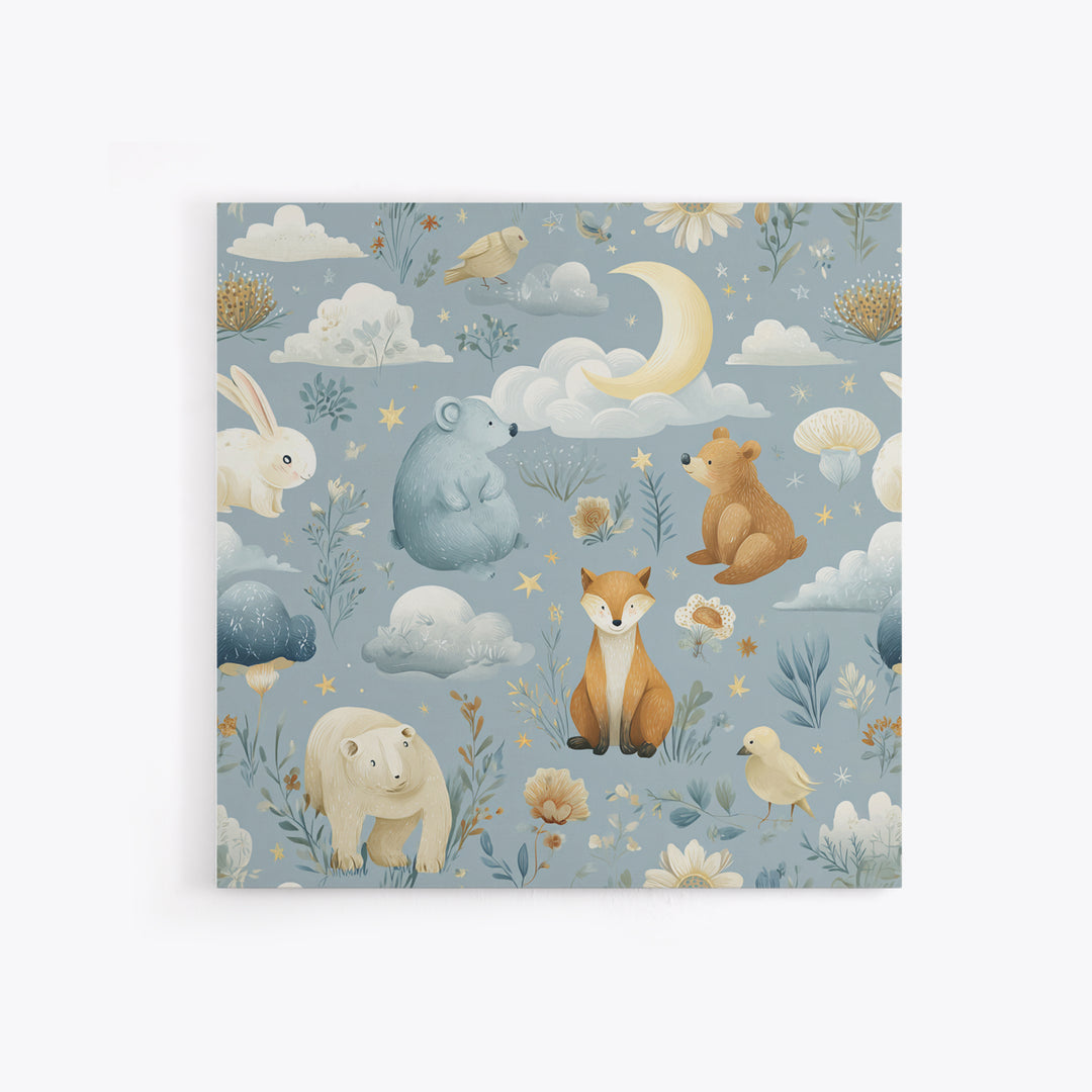 Woodland Animal Parade Framed Canvas Print, Nursery Decor, Fine Art Print, Fine Art, Nursery, Nursery Wall Art, NDE-1x1-74