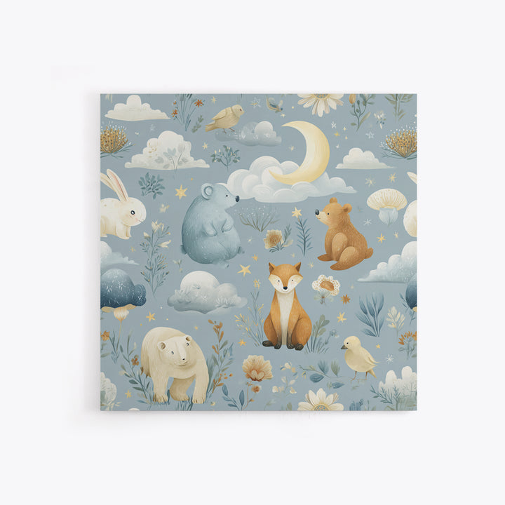 Woodland Animal Parade Framed Canvas Print, Nursery Decor, Fine Art Print, Fine Art, Nursery, Nursery Wall Art, NDE-1x1-74