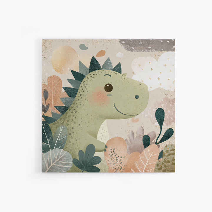 Gentle Dinosaur Family Framed Canvas Print, Nursery Decor, Boho Decor, Oil Painting, Nursery, Nursery Wall Art, Framed Wall Art, NDE-1x1-79