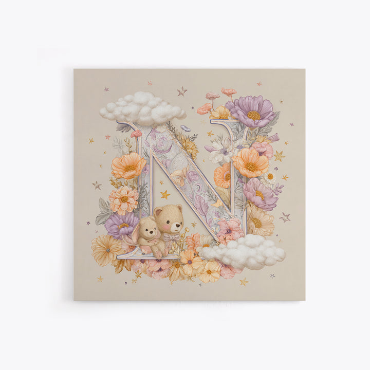 Soft Floral Initial Frame Without Letters Canvas Print, Nursery Decor, Boho Decor, Fine Art, Nursery, Nursery Wall Art, NDE-1x1-82
