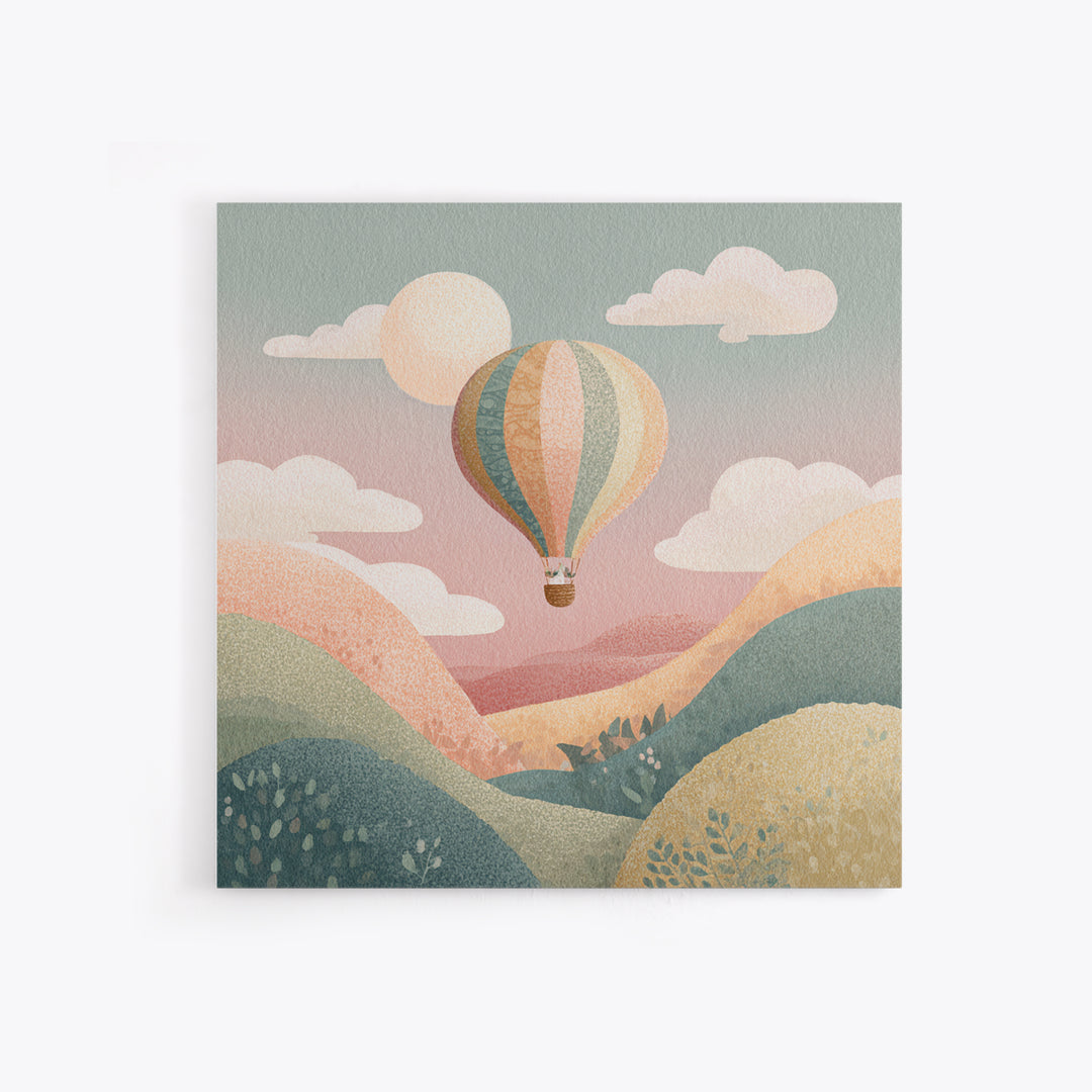 Hot Air Balloon Drifting Framed Canvas Print, Nursery Decor, Kids Wall Art, Abstract Art, Nursery, Room Decor, NDE-1x1-84
