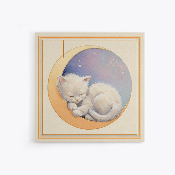 Sleeping Kitten on Crescent Moon Canvas Print, Nursery Decor, Contemporary Art, Nursery, Wall Decals, Nursery Wall Decor, NDE-1x1-89