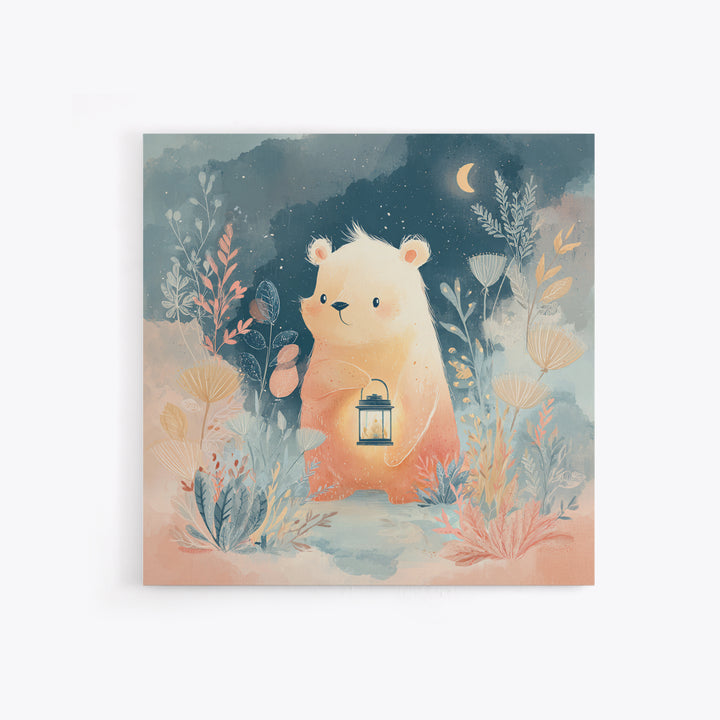 Storybook Bear with Little Lantern Canvas Print, Nursery Decor, Statement Artwork, Fine Art, Nursery, Printable Wall Art, NDE-1x1-9