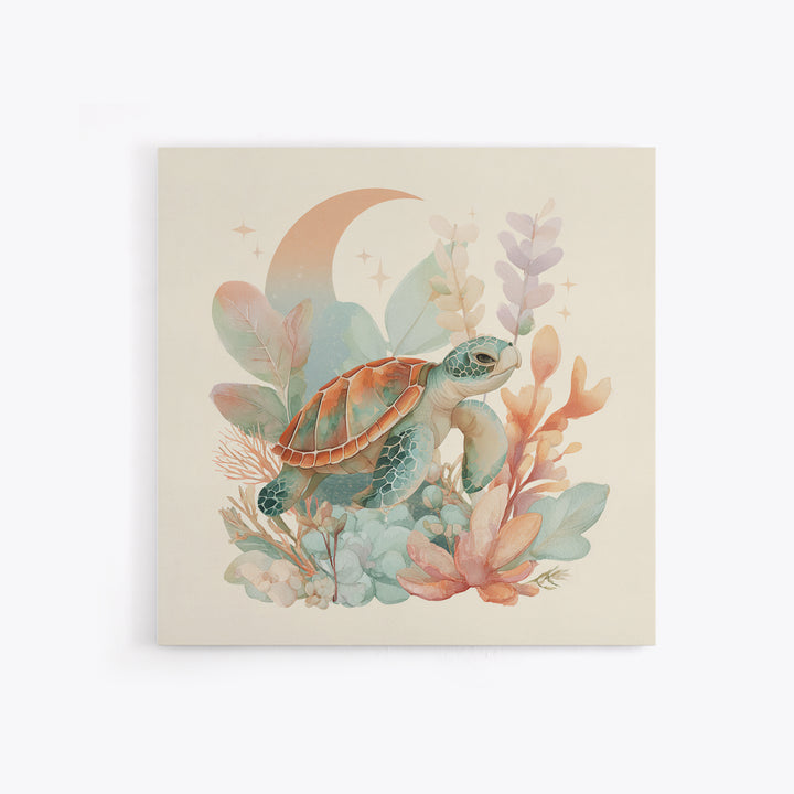 Tiny Turtle with Sea Plants Canvas Print, Nursery Decor, Room Decor, Fine Art, Nursery, Framed Wall Art, Bedroom Decor, NDE-1x1-91
