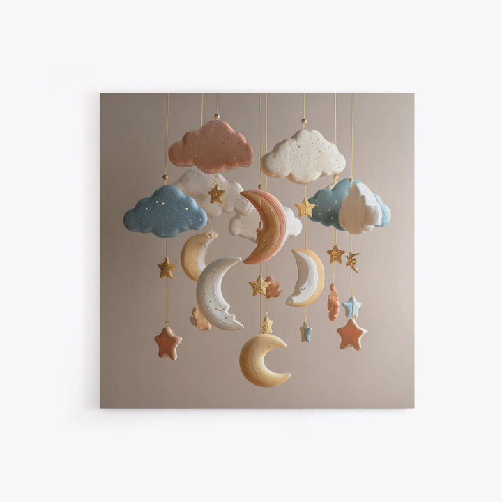 Moon Phase Mobile Canvas Print, Nursery Decor, Art Print, Nursery, Woodland Nursery Decor, Nursery Prints, Playroom Decor, NDE-1x1-99