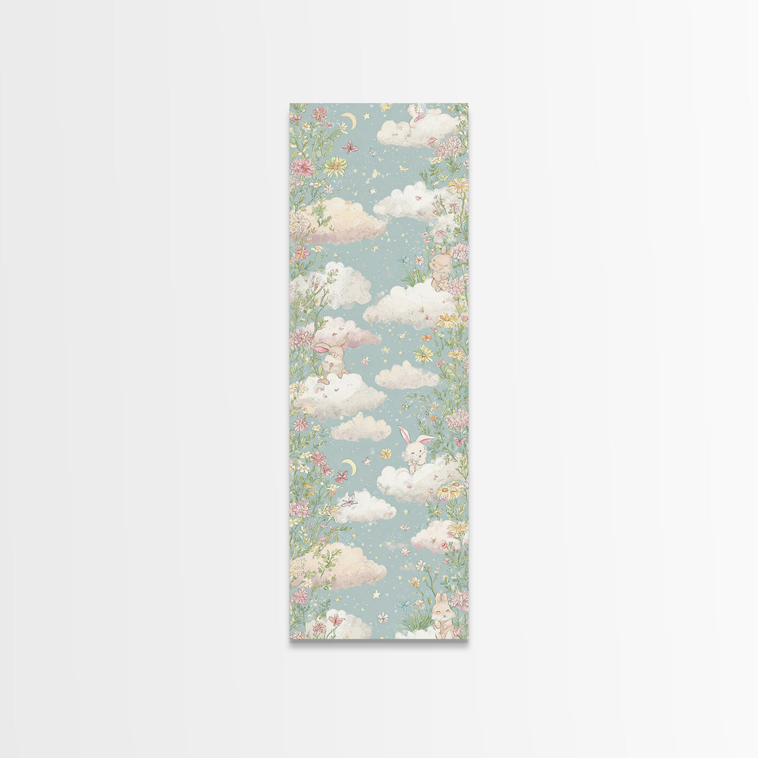 Pastel Butterfly and Wildflower Pattern Canvas Print, Nursery Decor, Nursery Wall Decals, Oil Painting, Nursery, NDE-1x3-100