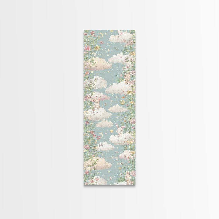 Pastel Butterfly and Wildflower Pattern Canvas Print, Nursery Decor, Nursery Wall Decals, Oil Painting, Nursery, NDE-1x3-100