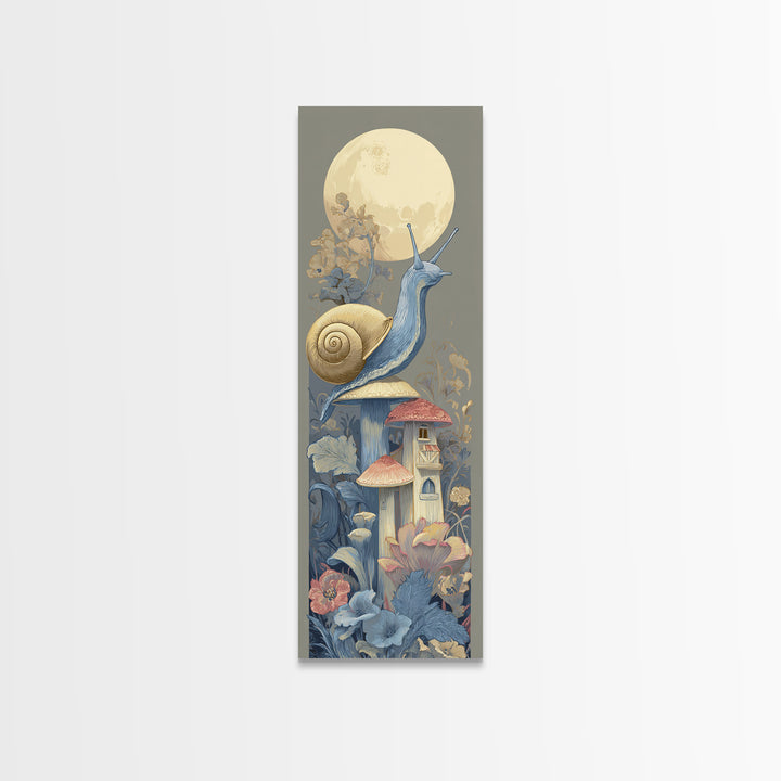 Garden Snail with Mushroom House Canvas Print, Nursery Decor, Nursery Prints, Nursery, Nursery Wall Decal, Boy Nursery Decor, NDE-1x3-11