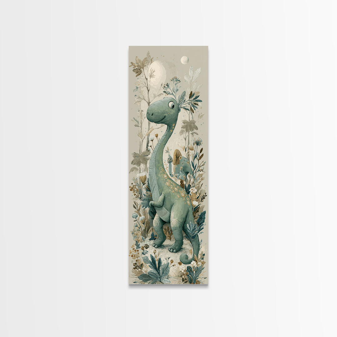 Gentle Dinosaur Family Framed Canvas Print, Nursery Decor, Nursery Wall Decor, Nursery, Nursery Name Sign, Kids Wall Art, NDE-1x3-19