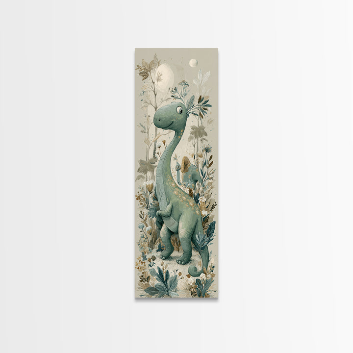 Gentle Dinosaur Family Framed Canvas Print, Nursery Decor, Nursery Wall Decor, Nursery, Nursery Name Sign, Kids Wall Art, NDE-1x3-19