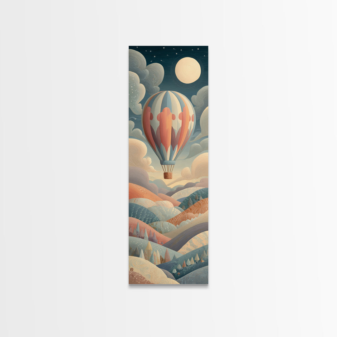 Hot Air Balloon Drifting Framed Canvas Print, Nursery Decor, Art Print, Nursery, Woodland Nursery Decor, Nursery Prints, NDE-1x3-24