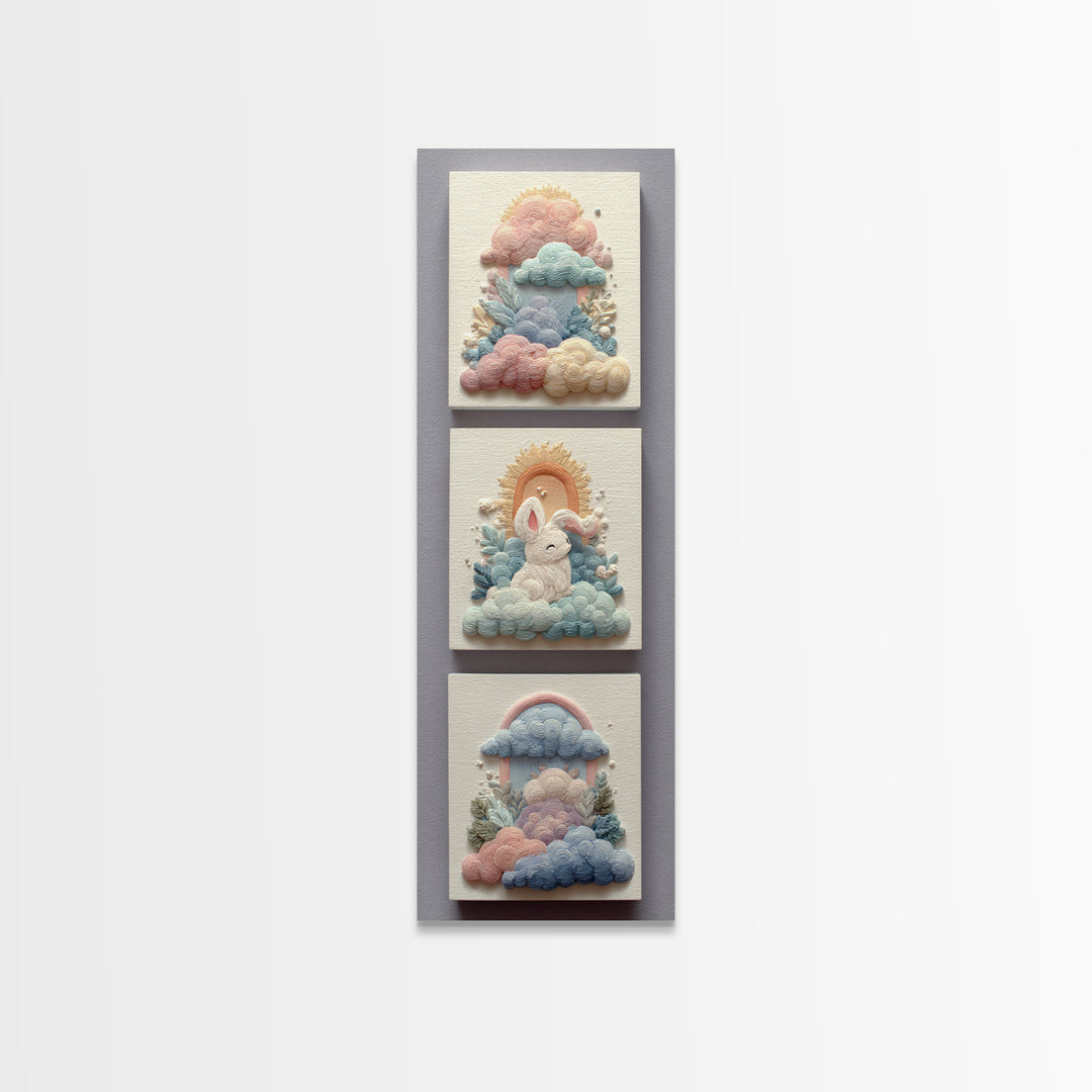 Pastel Rainbow with Soft Cloud Shapes Canvas Print, Nursery Decor, Minimalist Decor, Nursery, Wall Decals, Nursery Wall Decor, NDE-1x3-37