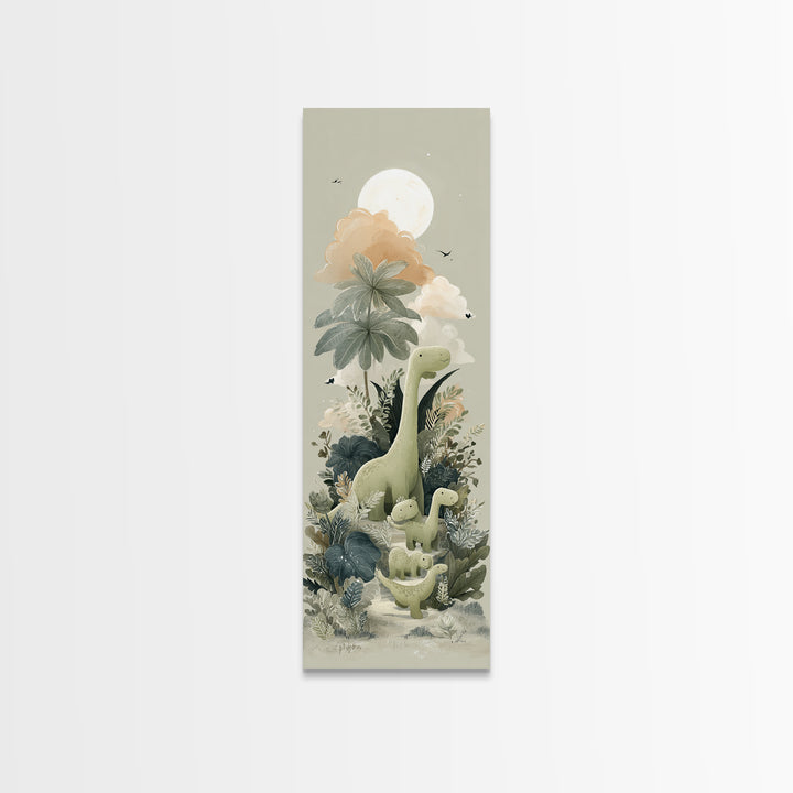 Gentle Dinosaur Family Canvas Print, Nursery Decor, Floral Wall Art, Fine Art, Nursery, Gallery Decor, Neutral Decor, NDE-1x3-43