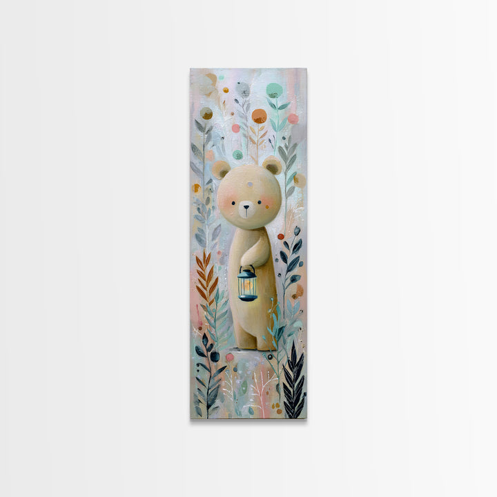 Storybook Bear with Little Lantern Framed Canvas Print, Nursery Decor, Wall Art, Oil Painting, Nursery, Nursery Wall Decor, NDE-1x3-45