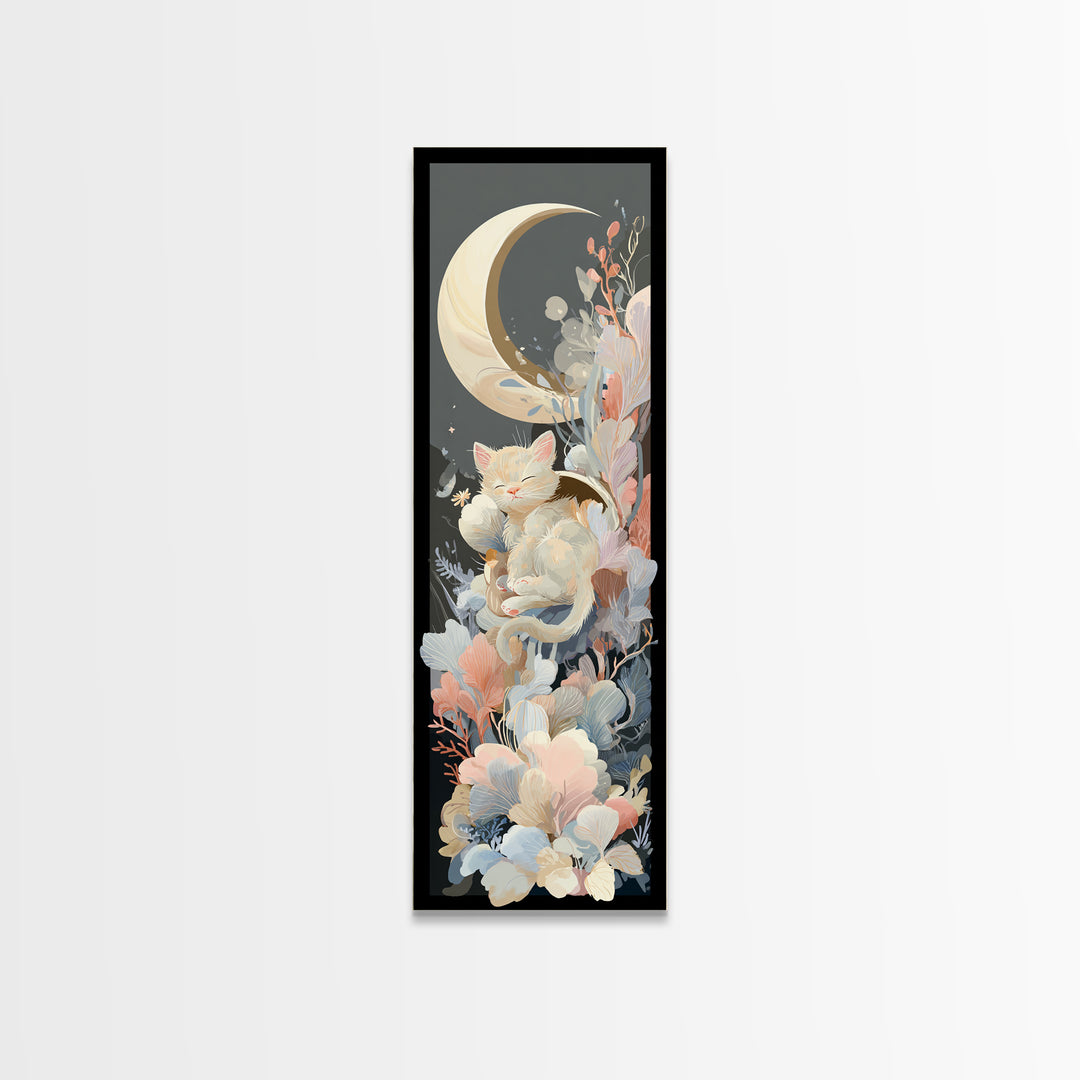Sleeping Kitten on Crescent Moon Canvas Print, Nursery Decor, Fine Art Print, Fine Art, Nursery, Nursery Wall Art, NDE-1x3-5