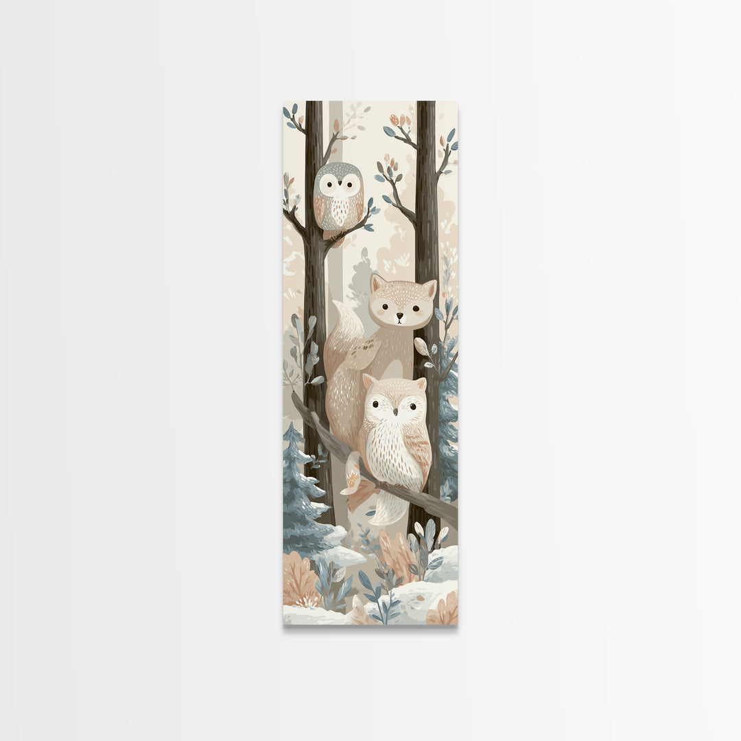 Fox and Owl Friends Framed Canvas Print, Nursery Decor, Fine Art Print, Fine Art, Nursery, Printable Wall Art, Nursery Wall Art, NDE-1x3-50