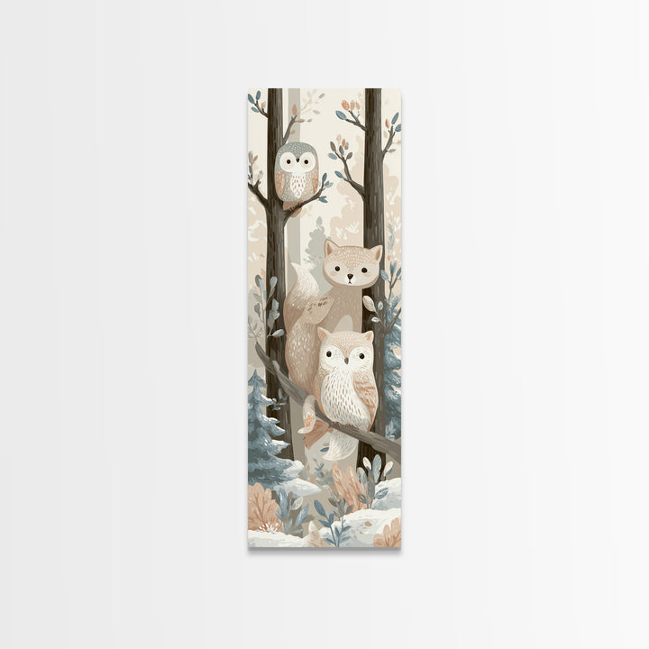 Fox and Owl Friends Framed Canvas Print, Nursery Decor, Fine Art Print, Fine Art, Nursery, Printable Wall Art, Nursery Wall Art, NDE-1x3-50