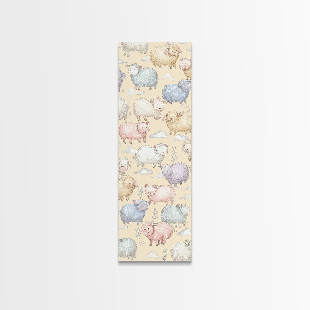 Farm Animals in Soft Watercolor Style Framed Canvas Print, Nursery Decor, Nursery Wall Decal, Oil Painting, Nursery, NDE-1x3-54